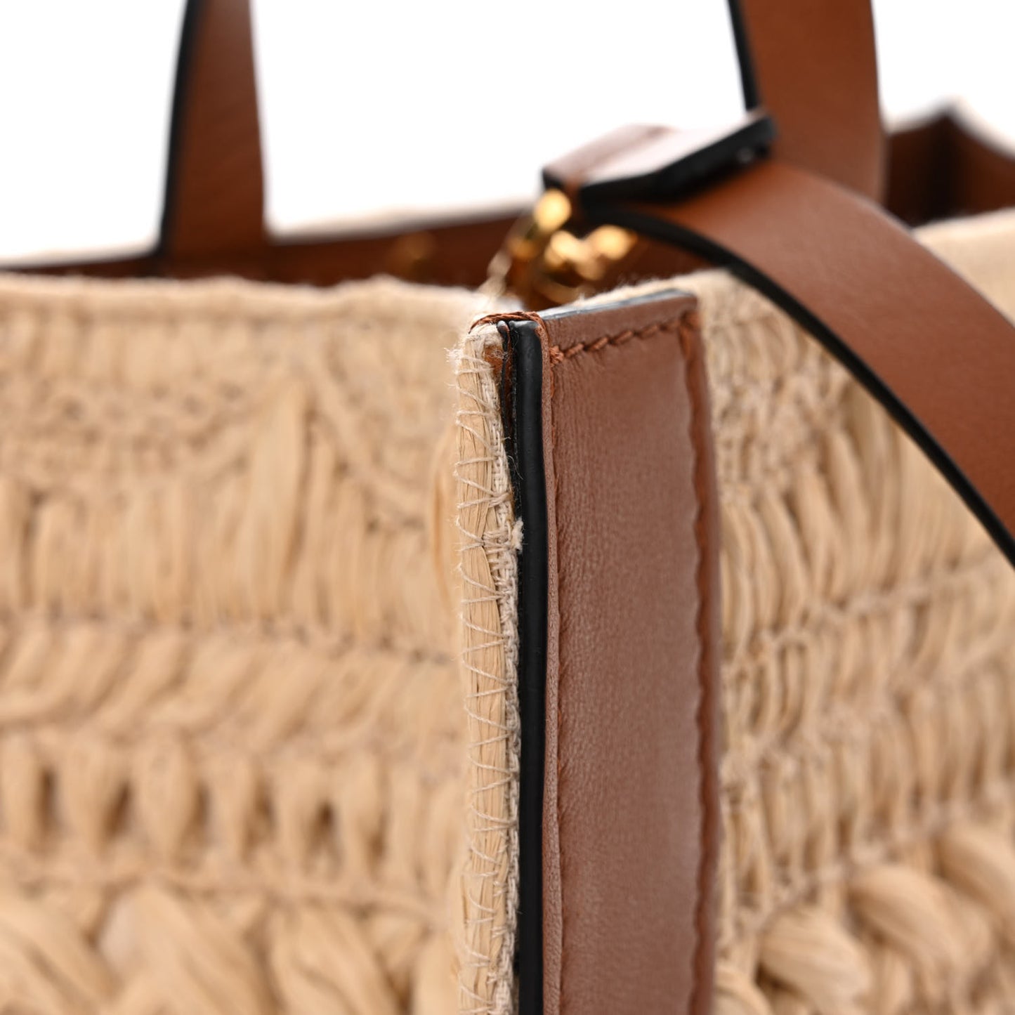 Raffia Calfskin Small Vlogo Signature Tote Natural Saddle Brown