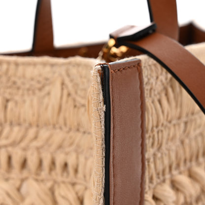 Valentino Garavani Raffia Calfskin Small Vlogo Signature Tote Natural Saddle Brown 13 of 13