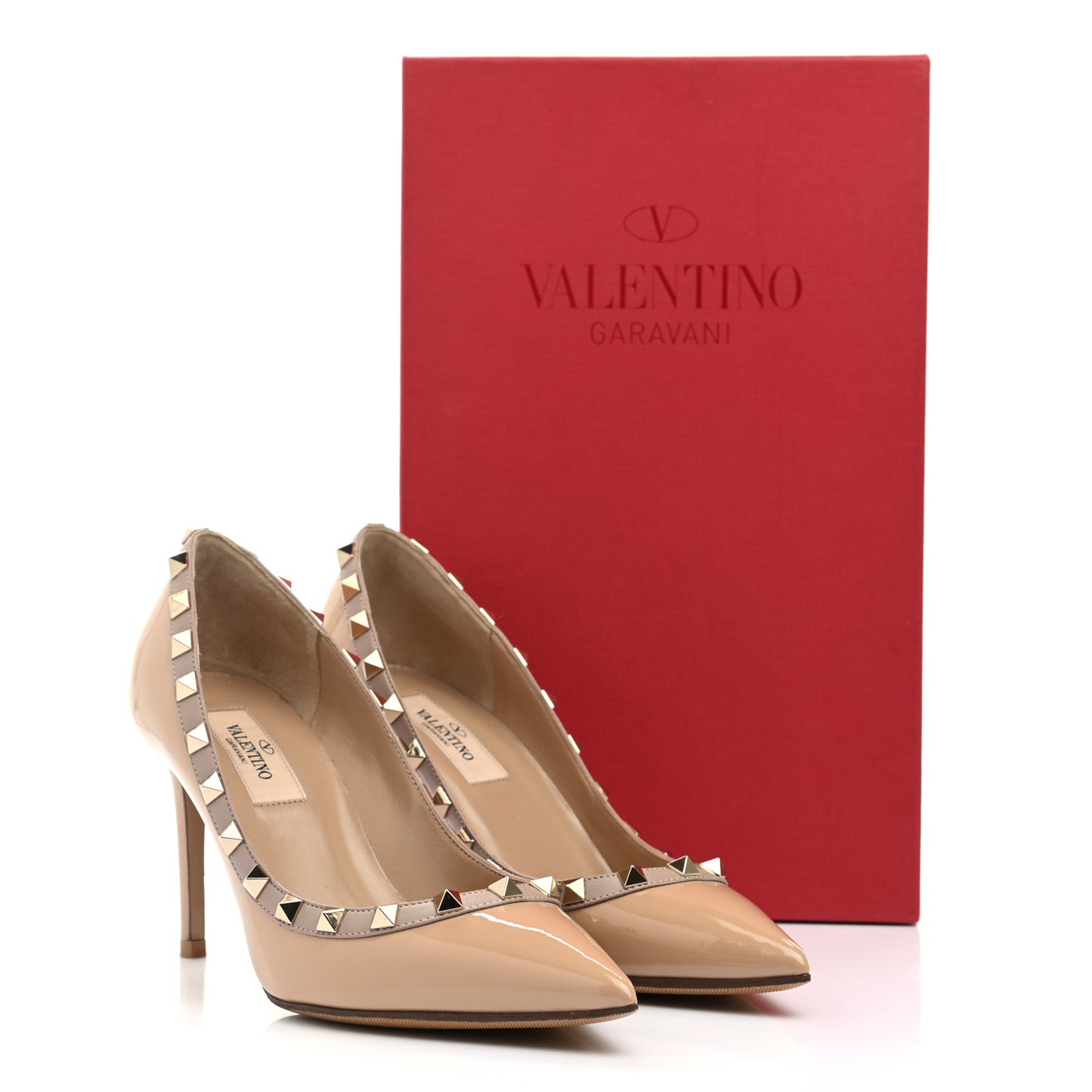Patent Rockstud 85mm Pumps 36 Camel Rose Poudre