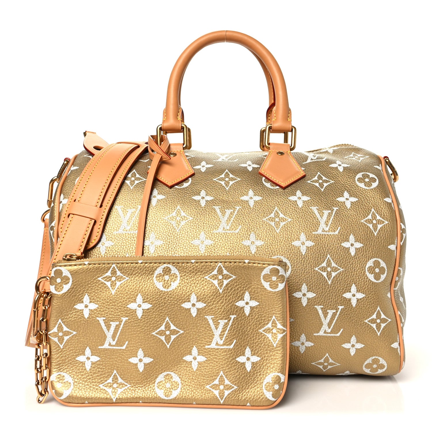 Louis Vuitton Metallic Calfskin Monogram Speedy P9 Bandouliere 30 Gold Kintsugi 3 of 11
