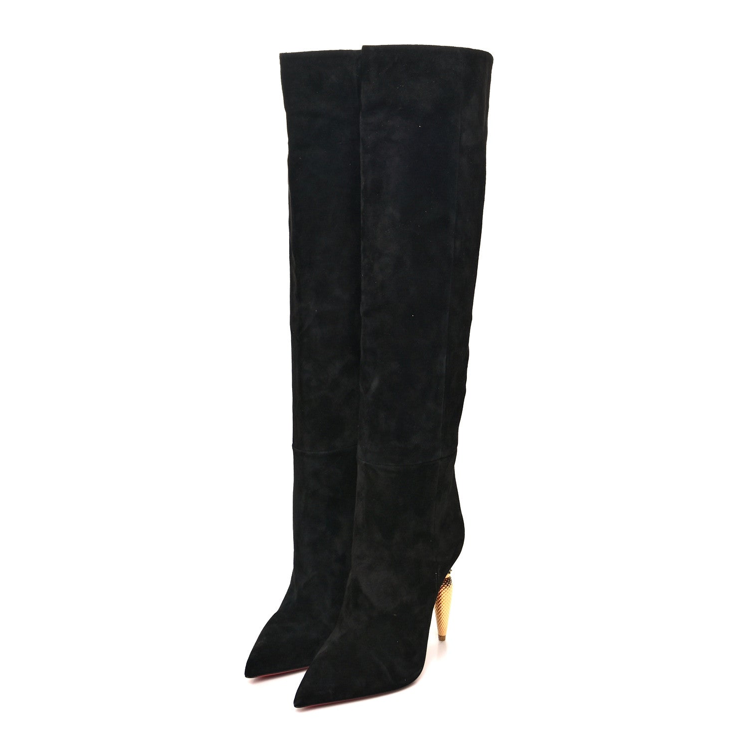 Christian Louboutin Veau Velours Lipbotta 100 Over The Knee Boots 37 Black Gold 3 of 6