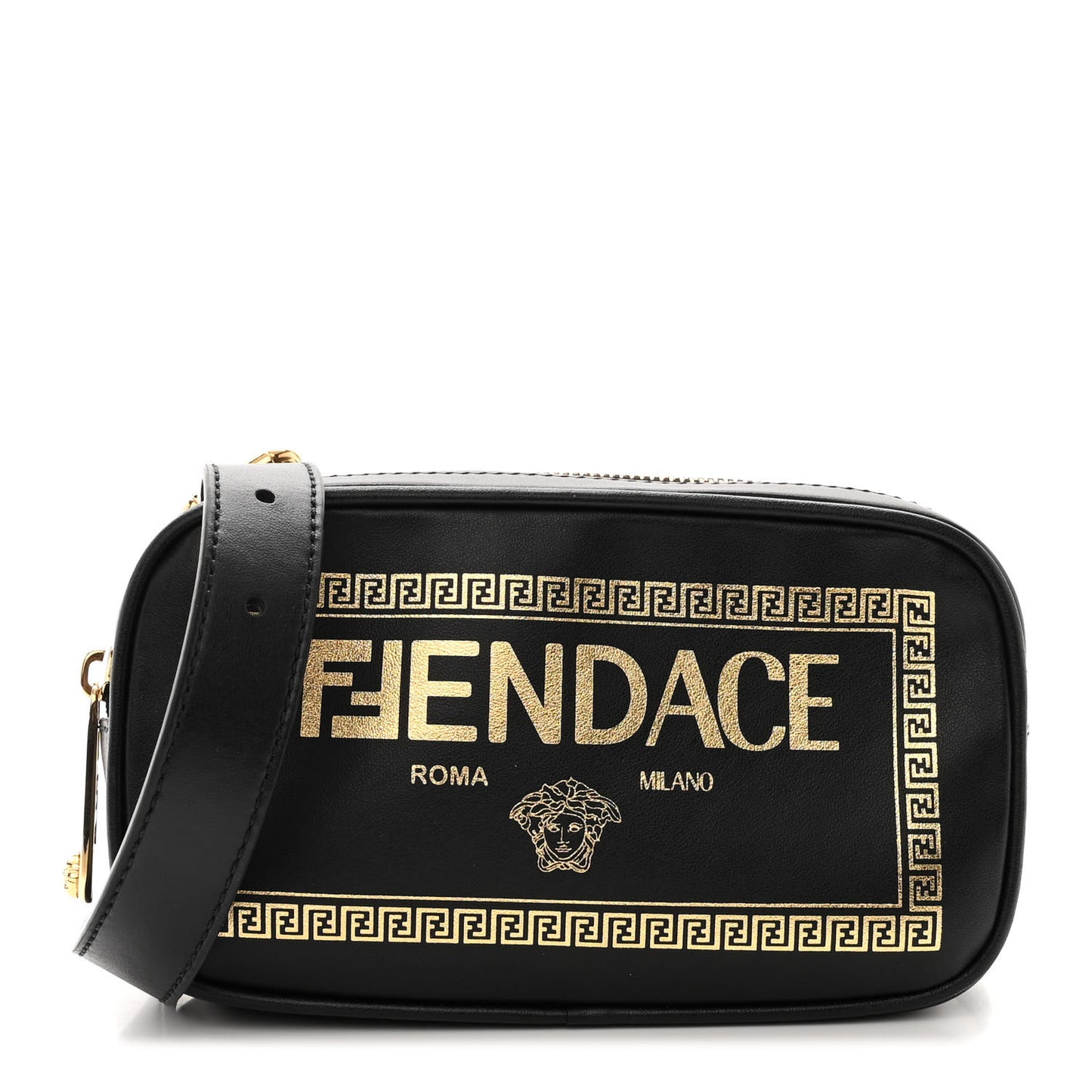 X VERSACE Vitello Cover Fendace Medusa Small Camera Case Black Gold