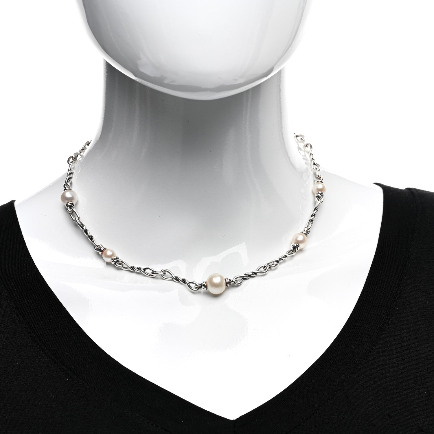 David Yurman Sterling Silver Pearl Continuance Chain Necklace 2 of 4