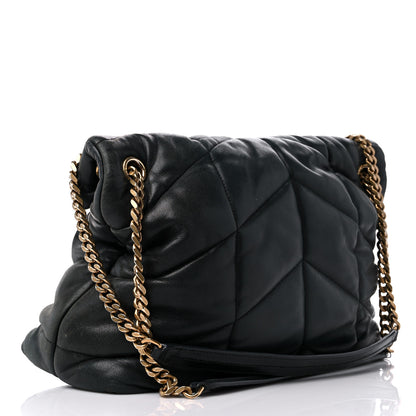 Saint Laurent Lambskin Quilted Medium Loulou Puffer Monogram Chain Satchel Black 3 of 9