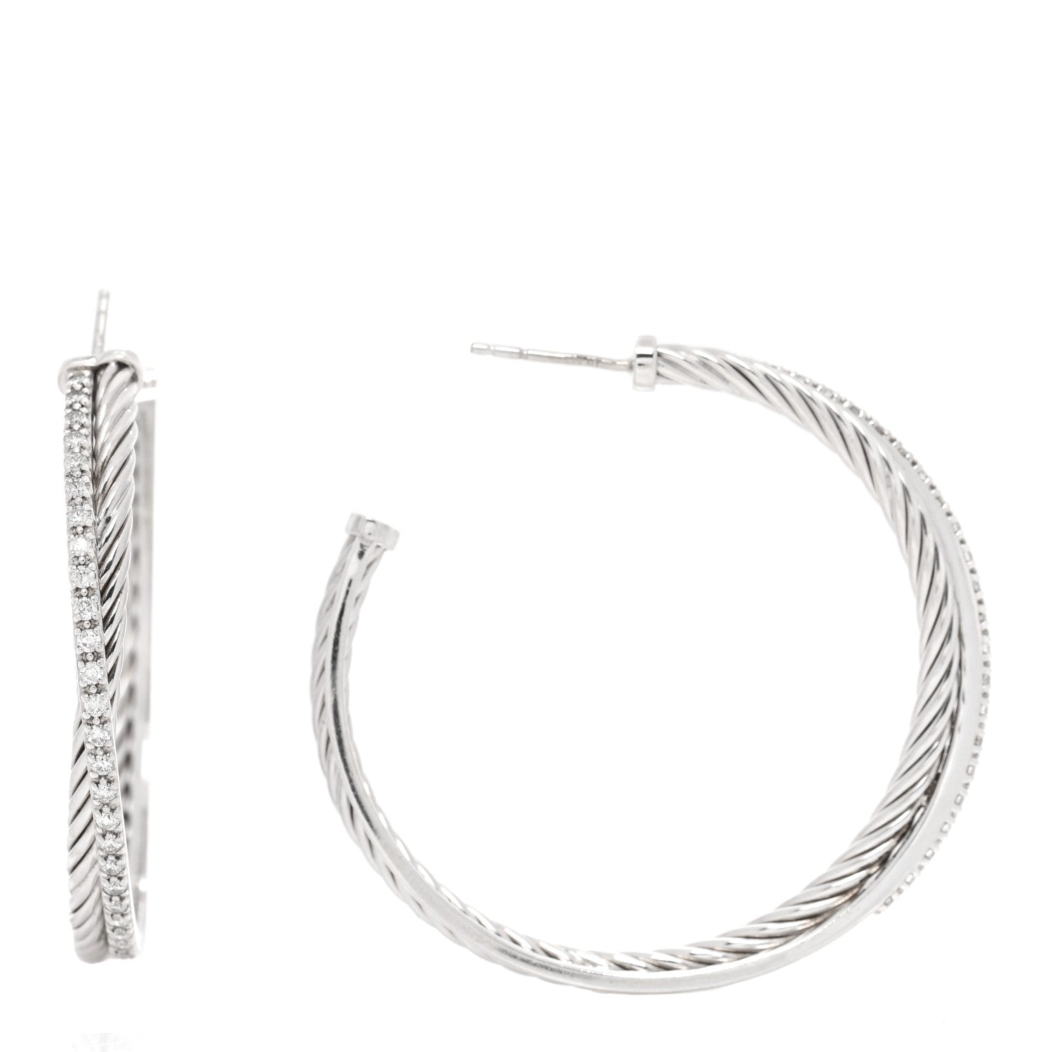 David Yurman Sterling Silver Diamond Extra Large Crossover Hoop Earrings 1 of 5