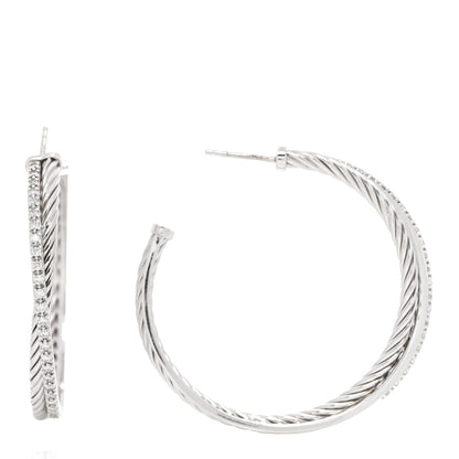 David Yurman Sterling Silver Diamond Extra Large Crossover Hoop Earrings 1 of 5