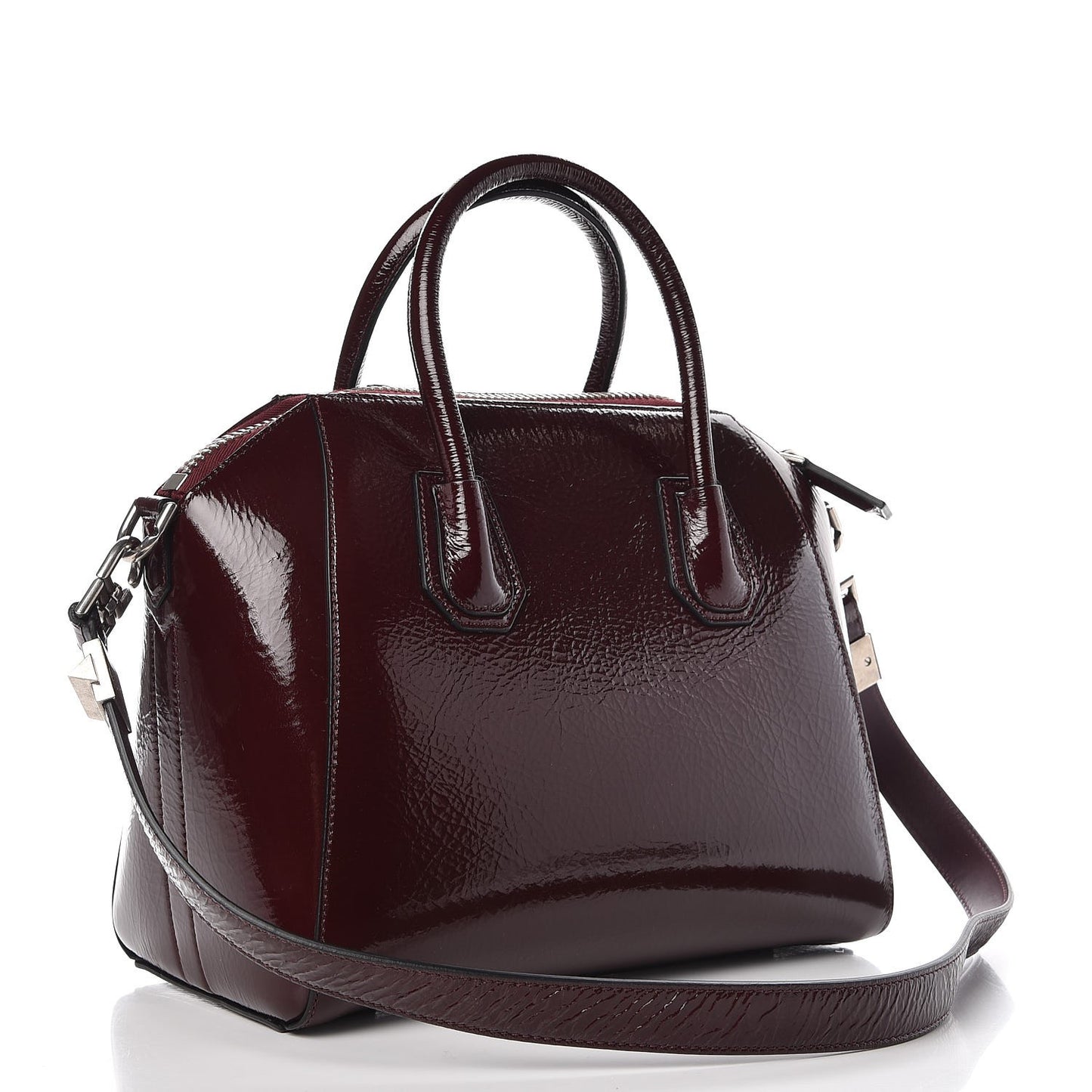 Crinkled Patent Calfskin Small Antigona Aubergine