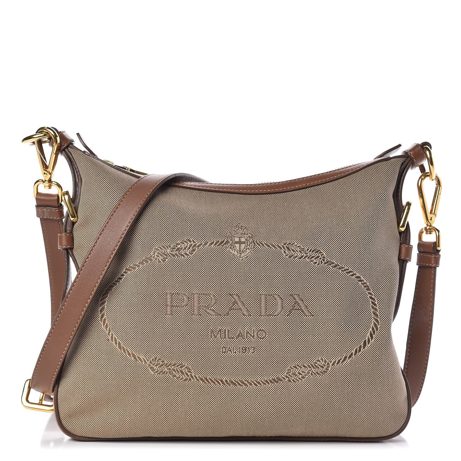 Prada Jacquard Logo Small Flat Messenger Bag Corda Brandy 1 of 10