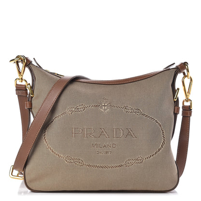 Prada Jacquard Logo Small Flat Messenger Bag Corda Brandy 1 of 10