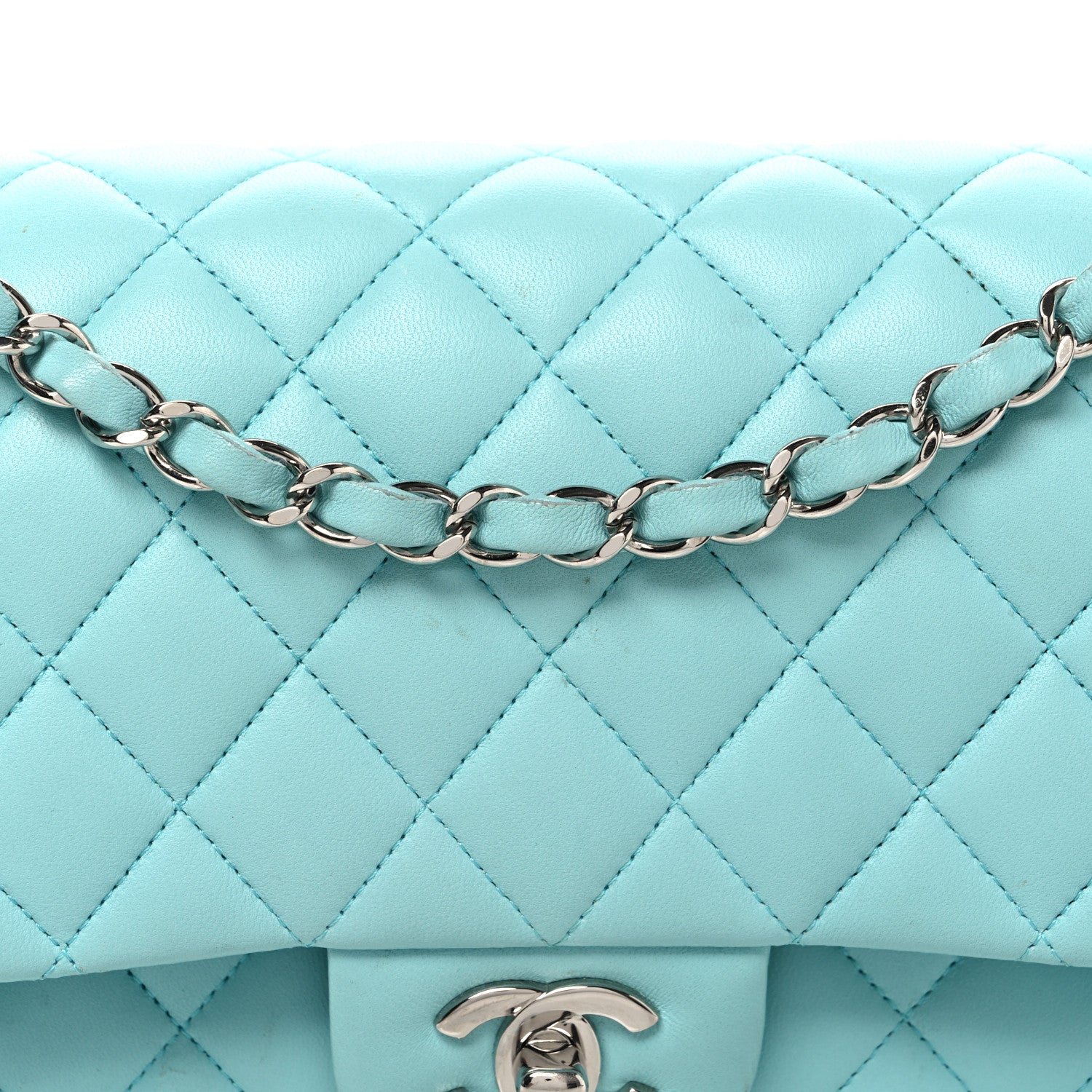 Chanel Lambskin Quilted Medium Double Flap Light Blue 8 of 12