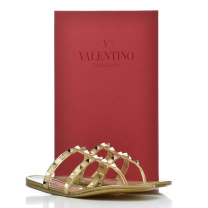 Valentino Garavani PVC Jelly Glitter Rockstud Caged Flat Thong Sandals 35 Oro 8 of 8
