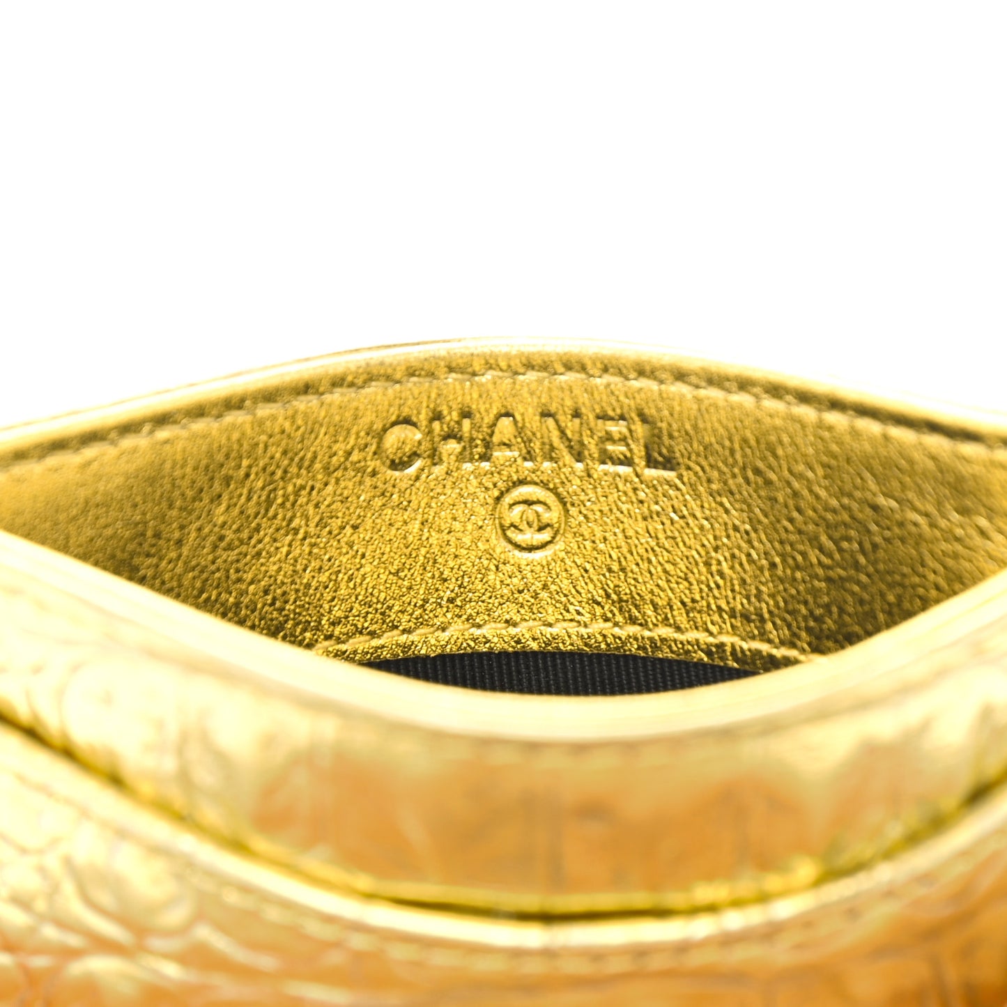 Metallic Calfskin Crocodile Embossed Cocodile Card Holder Gold