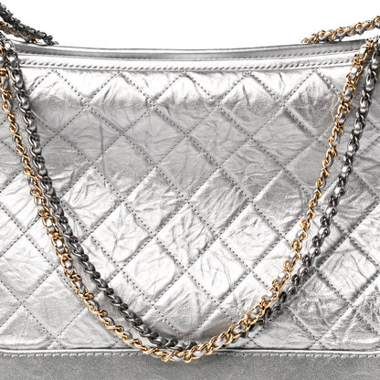 Chanel Metallic Lambskin Calfskin Quilted Large Gabrielle Hobo Silver 10 of 11