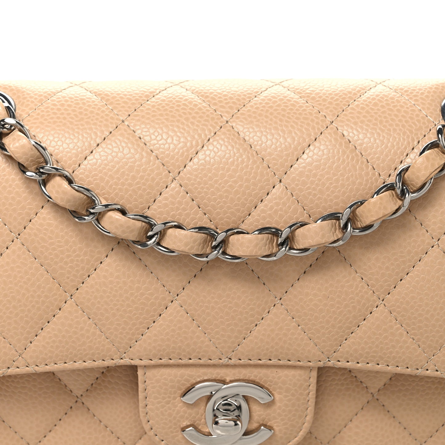 Caviar Quilted Small Double Flap Beige