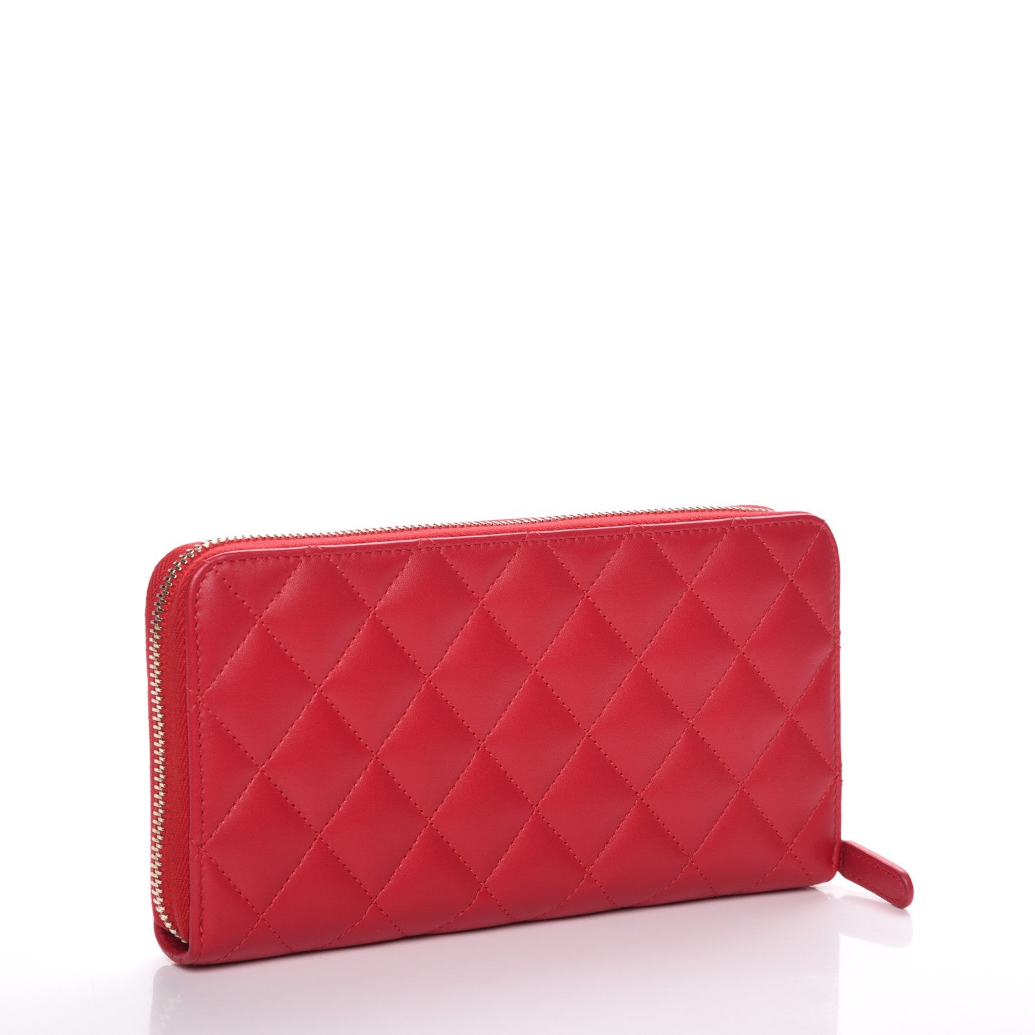 Chanel Lambskin Quilted Large Gusset Zip Around Wallet Rouge 3 of 9