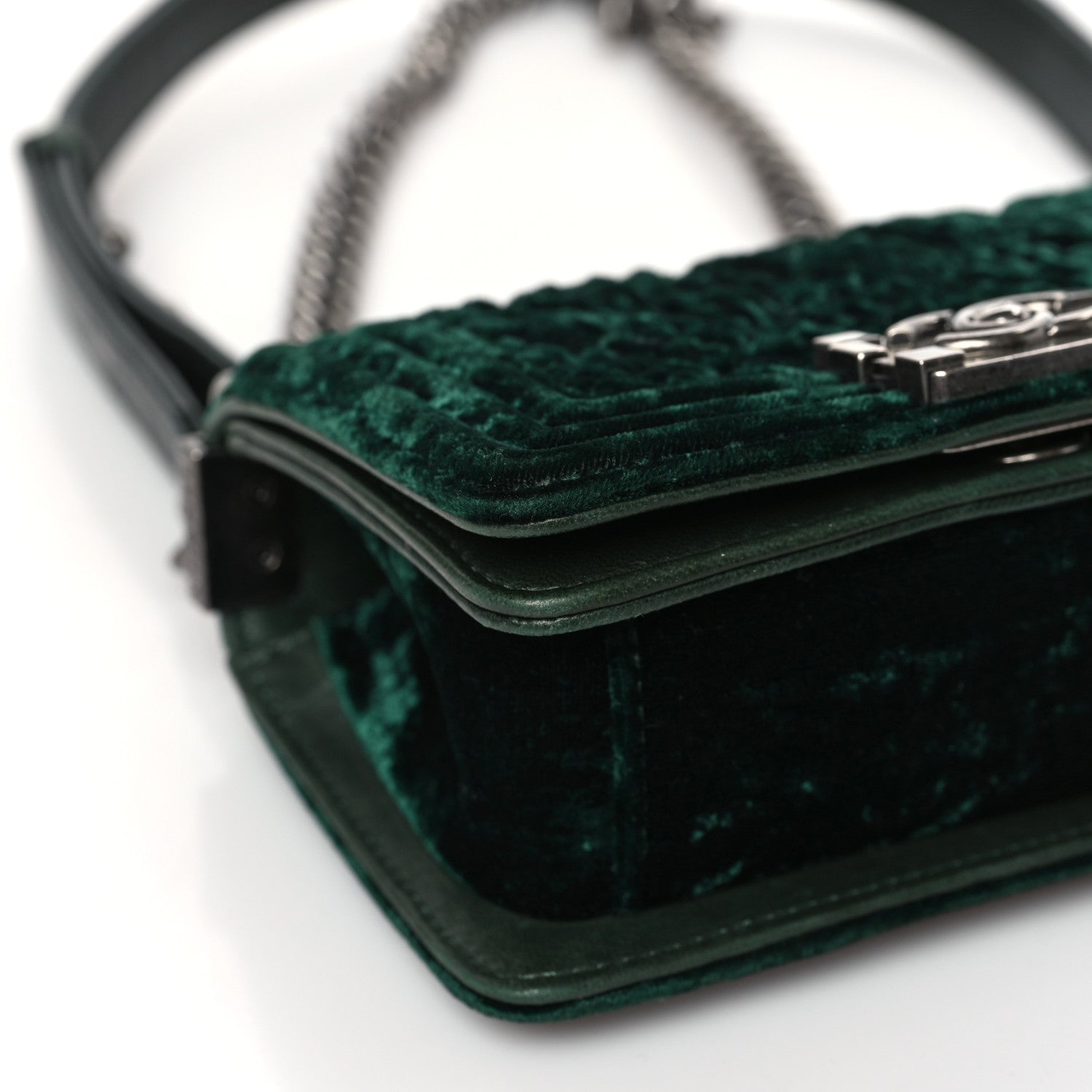 Chanel Velvet Quilted Mini Boy Flap Dark Green 7 of 8