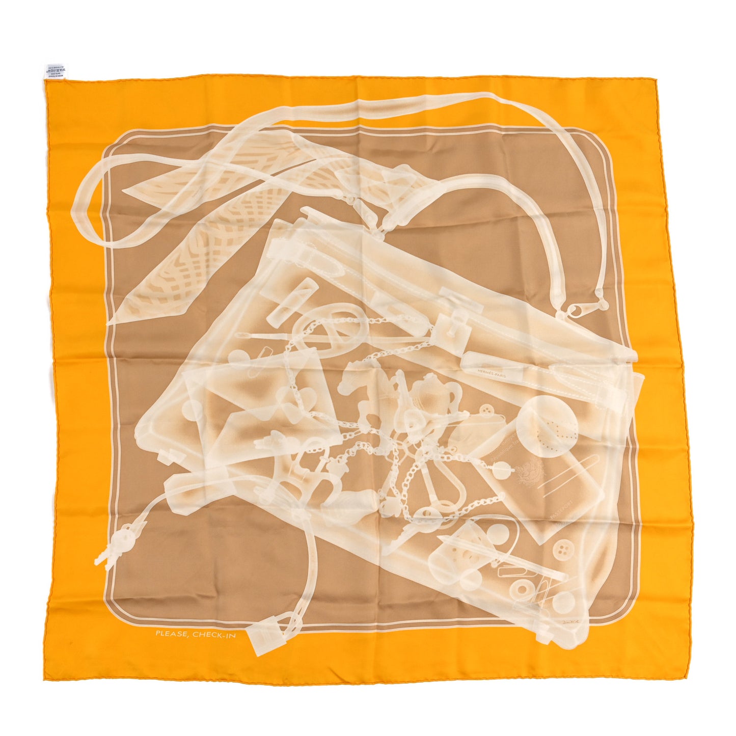 Silk Please Check In Scarf 90 Jaune D'Or Camel