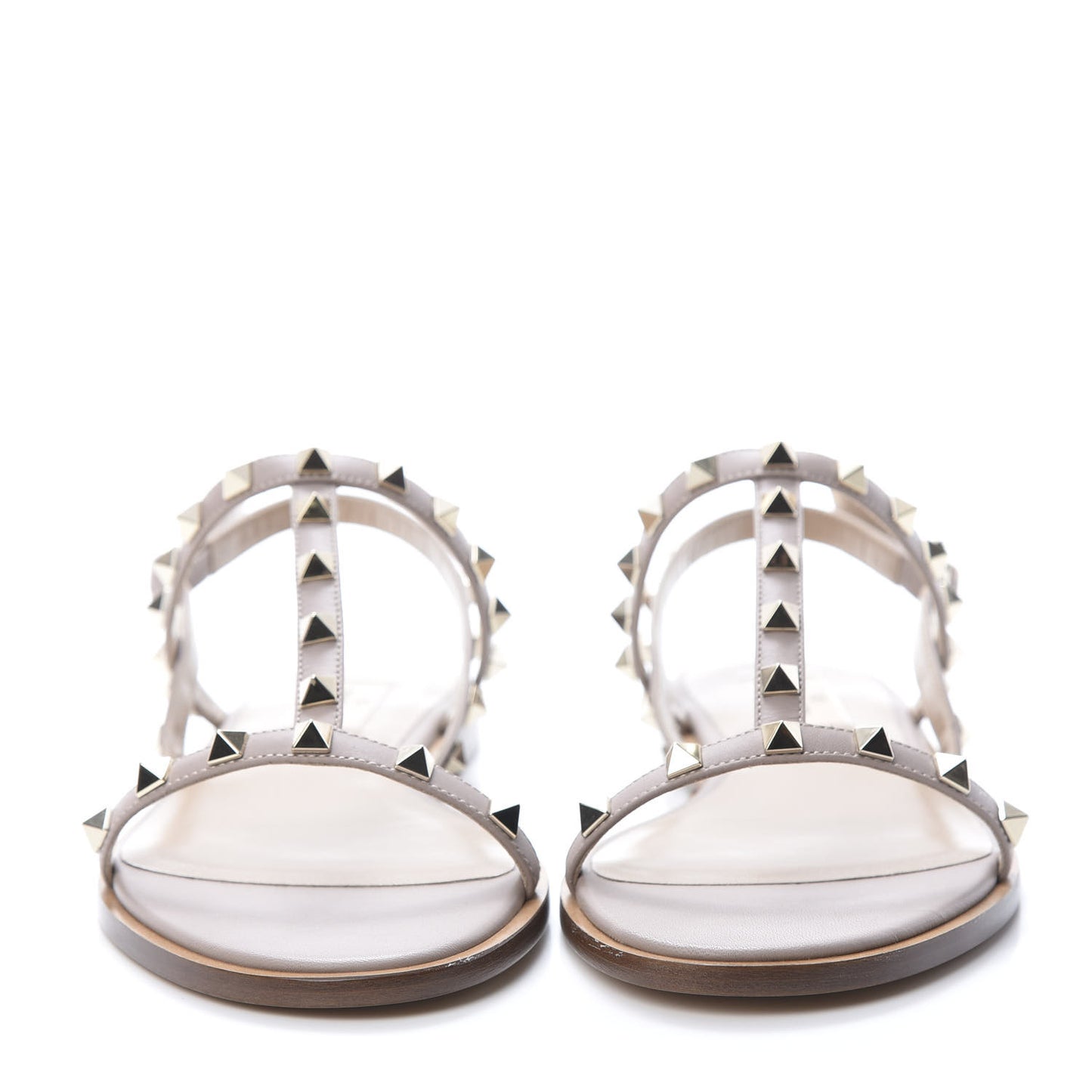 Nappa Rockstud T-Strap Slingback Flat Sandals 39 Poudre
