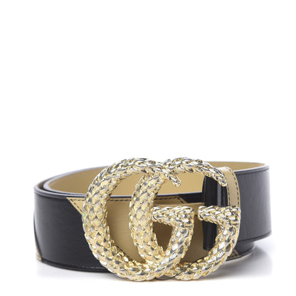 Gucci Calfskin Striped Textured Double G 50mm Belt 85 34 Black Beige 1 of 5