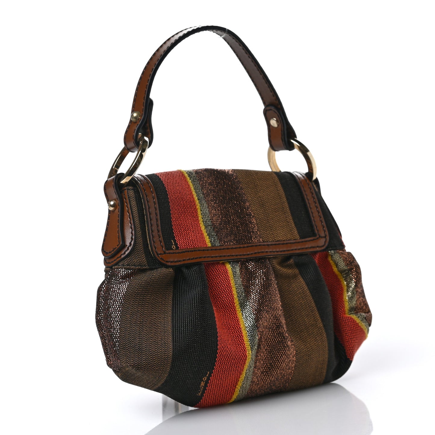 Canvas Striped Mini Chef Lock Bag Brown Multicolor