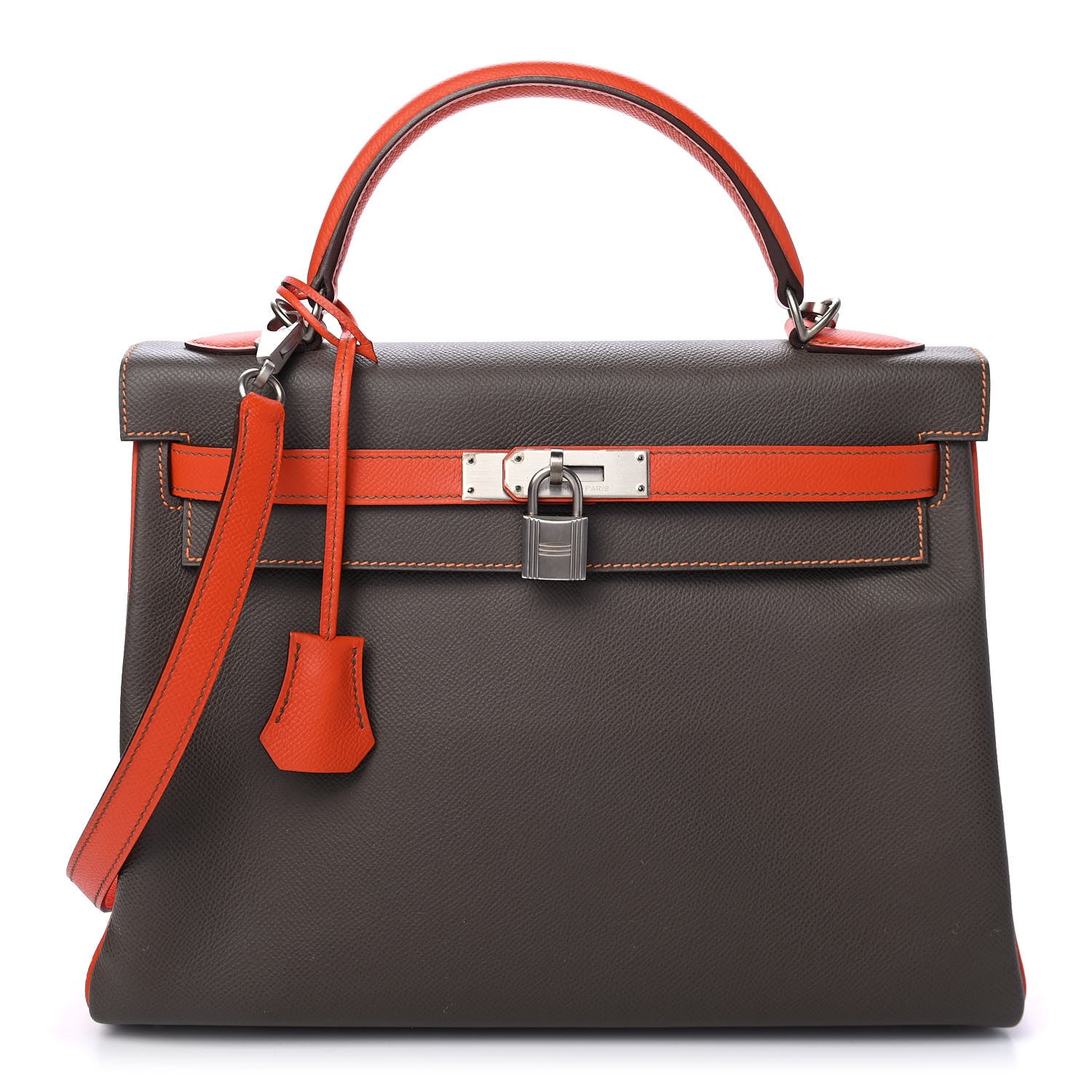 Hermes Epsom Horseshoe Kelly Retourne 32 Etain Feu 1 of 8