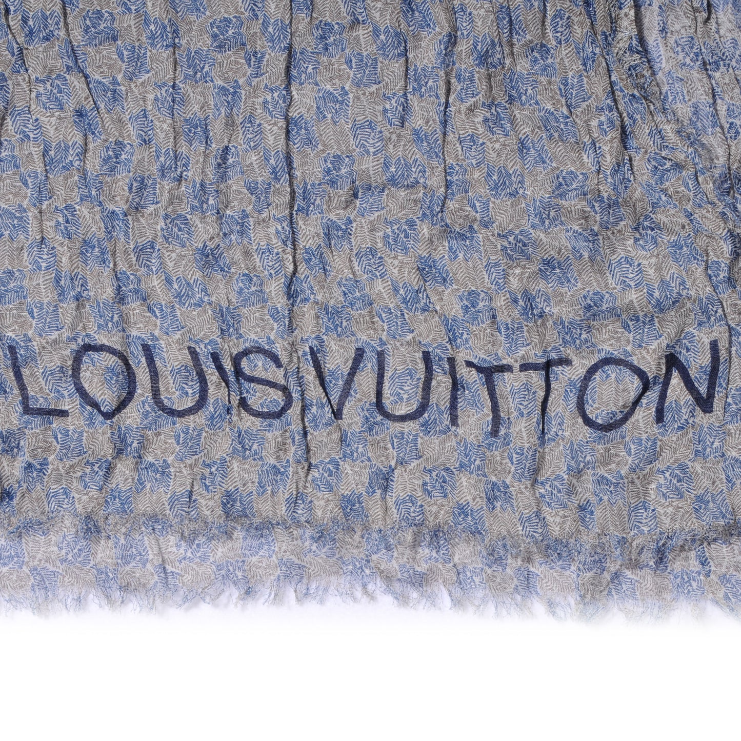 Cotton Linen Etole Damier Palm Stole Blue