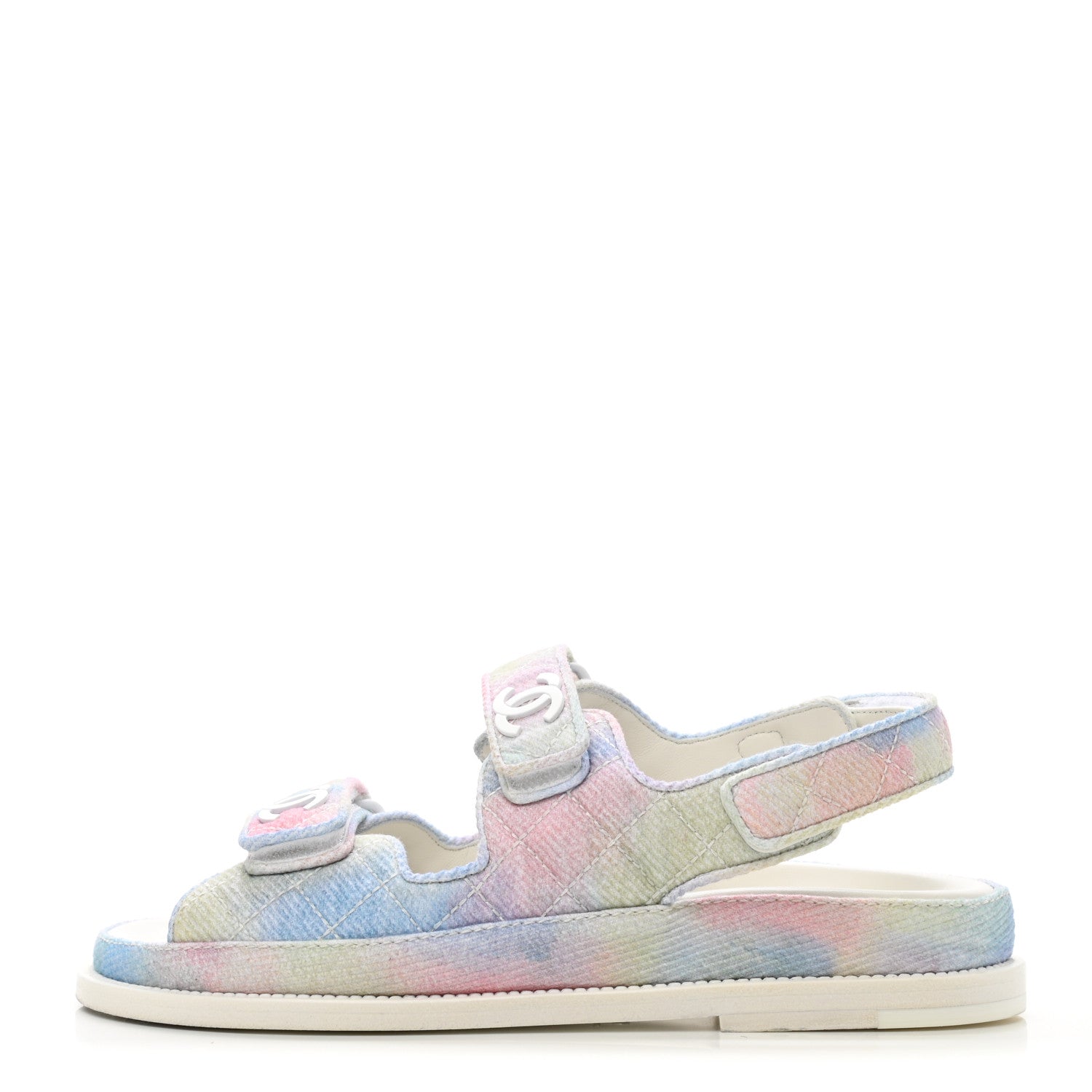 Chanel Printed Fabric Quilted Dad Sandals 35.5 Green Pink Blue 1 of 9