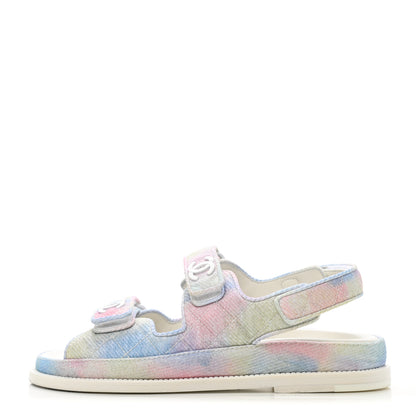 Chanel Printed Fabric Quilted Dad Sandals 35.5 Green Pink Blue 1 of 9
