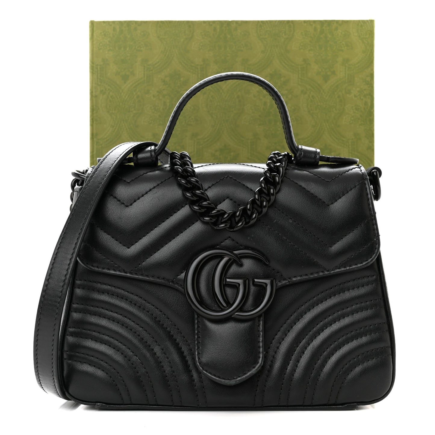 Calfskin Matelasse Monochrome Mini GG Marmont Top Handle Shoulder Bag Black