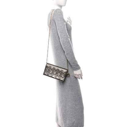 Christian Dior Metallic Calfskin Cannage Lady Dior Convertible Clutch Gunmetal 2 of 16