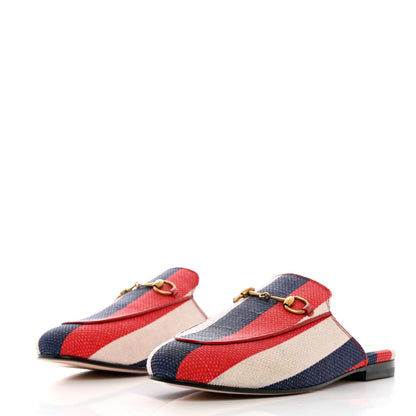 Gucci Canvas Sylvie Stripe Womens Princetown Slippers 38.5 Mystic White Hibiscus Red Maritime 3 of 11