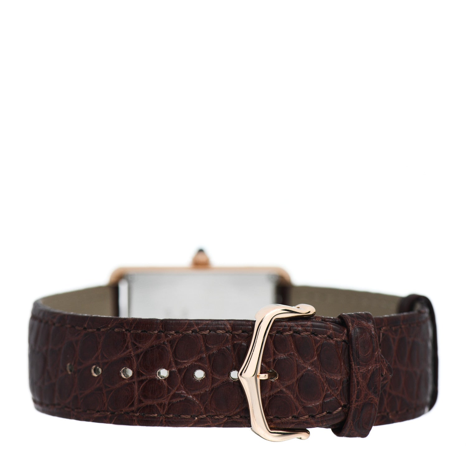 Cartier Stainless Steel 18K Pink Gold Alligator 27mm Tank Solo Quartz Watch Brown 3 of 5