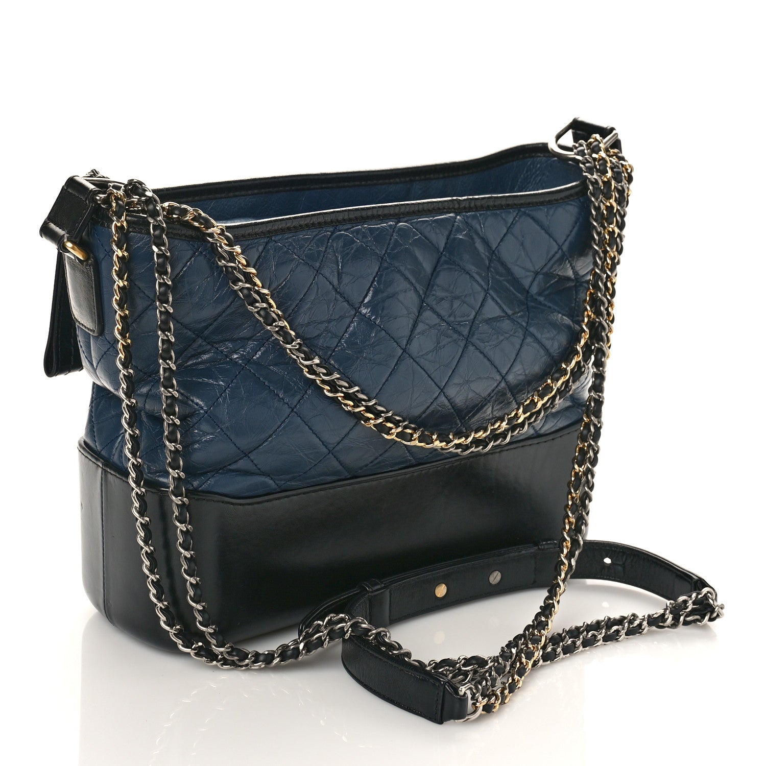 Chanel Aged Calfskin Quilted Medium Gabrielle Hobo Navy Black 3 of 12