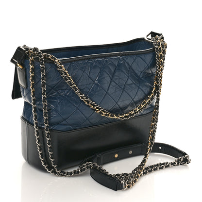 Chanel Aged Calfskin Quilted Medium Gabrielle Hobo Navy Black 3 of 12