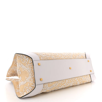 Valentino Garavani Linen Beaded Embroidered Bandana Print Vlogo Signature Tote Beige White 4 of 12