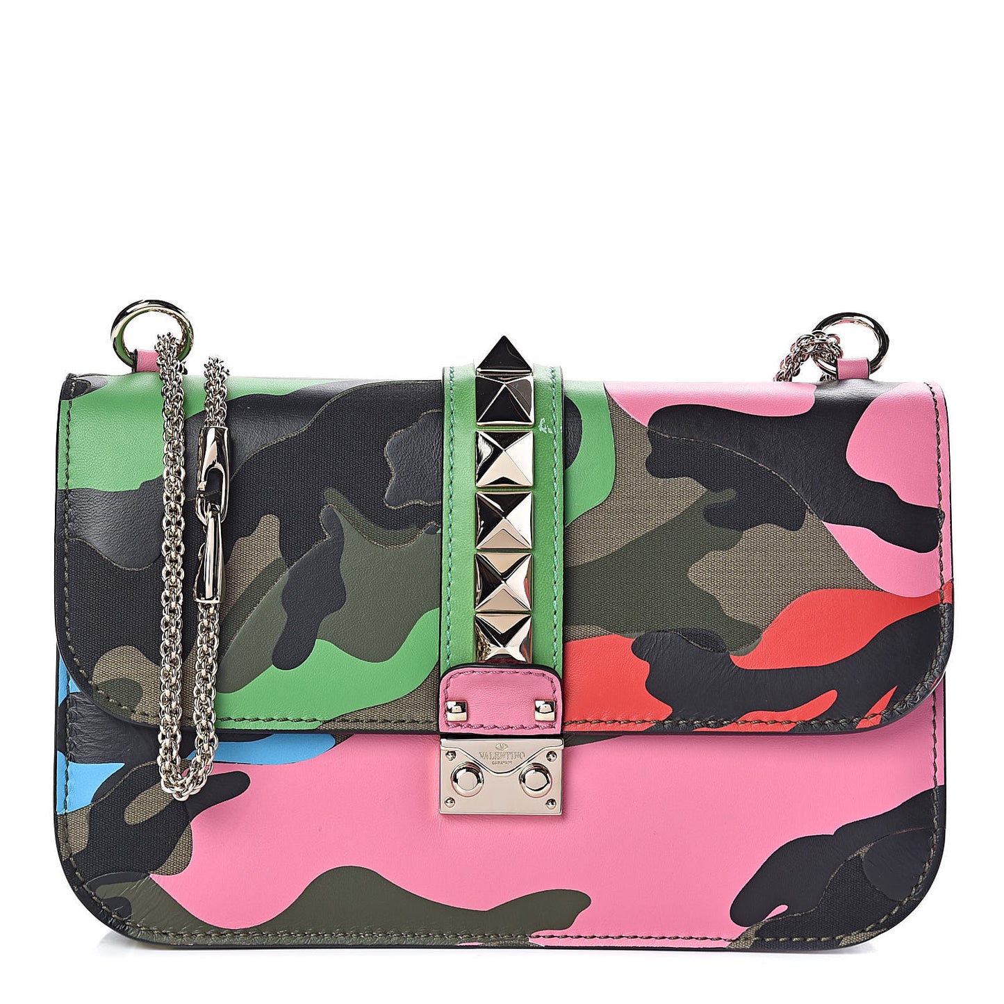 Nappa Canvas Camouflage Medium Glam Lock Rockstud Flap Multicolor