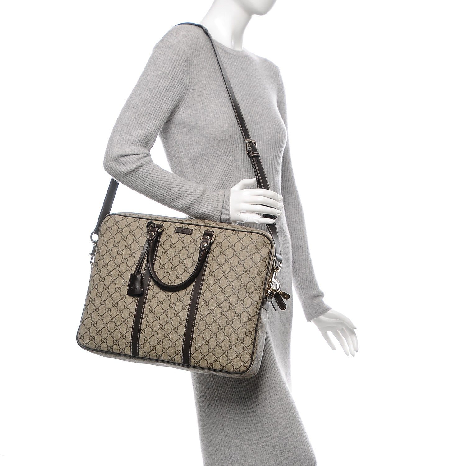 Gucci GG Plus Monogram Selleria Calfskin Briefcase Beige Ebony Cocoa 2 of 7