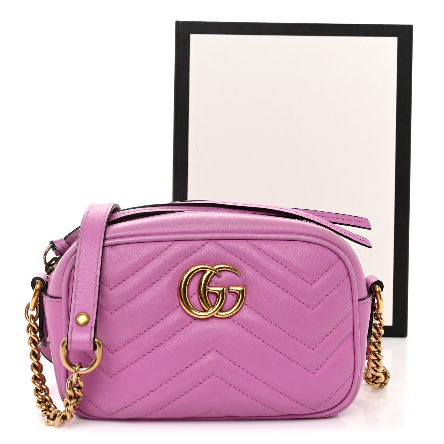 Gucci Calfskin Matelasse Mini GG Marmont Chain Shoulder Bag Candy Mousse 12 of 12