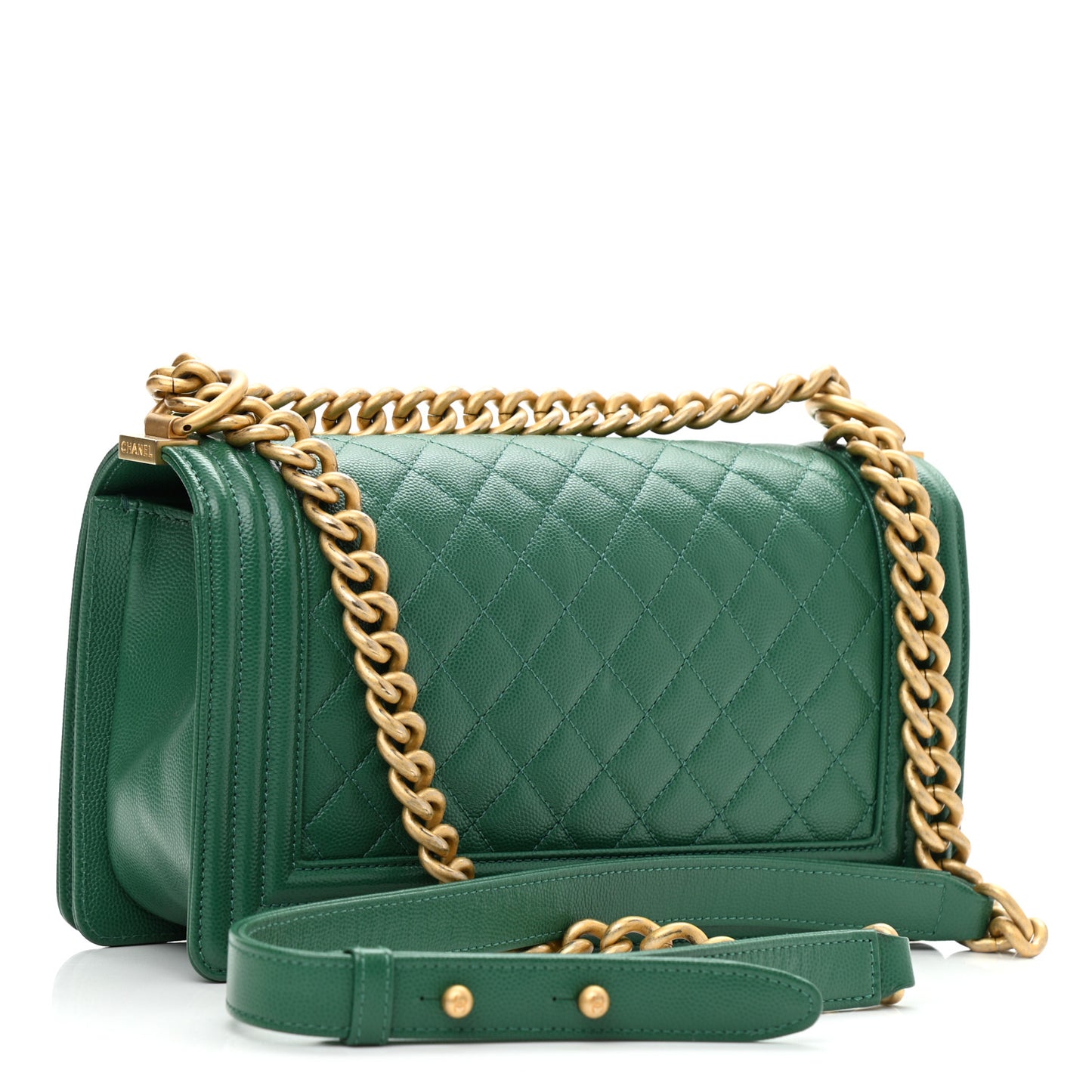 Caviar Quilted Medium Boy Flap Green