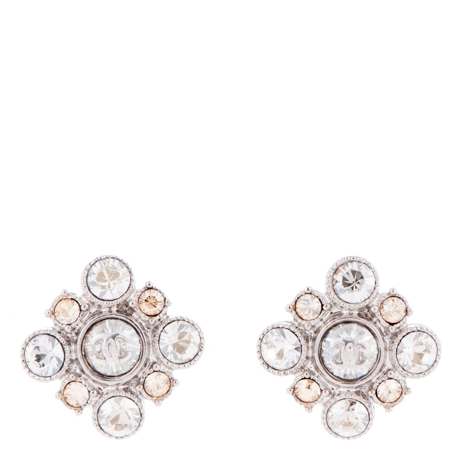Chanel Crystal CC Earrings Silver 1 of 4