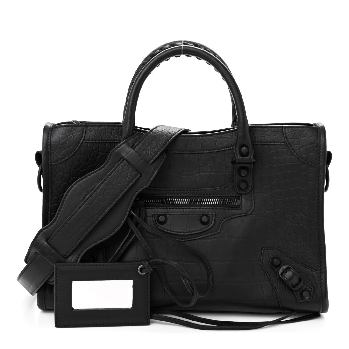 Matte Supple Lambskin Crocodile Embossed Classic Black Hardware S City Black