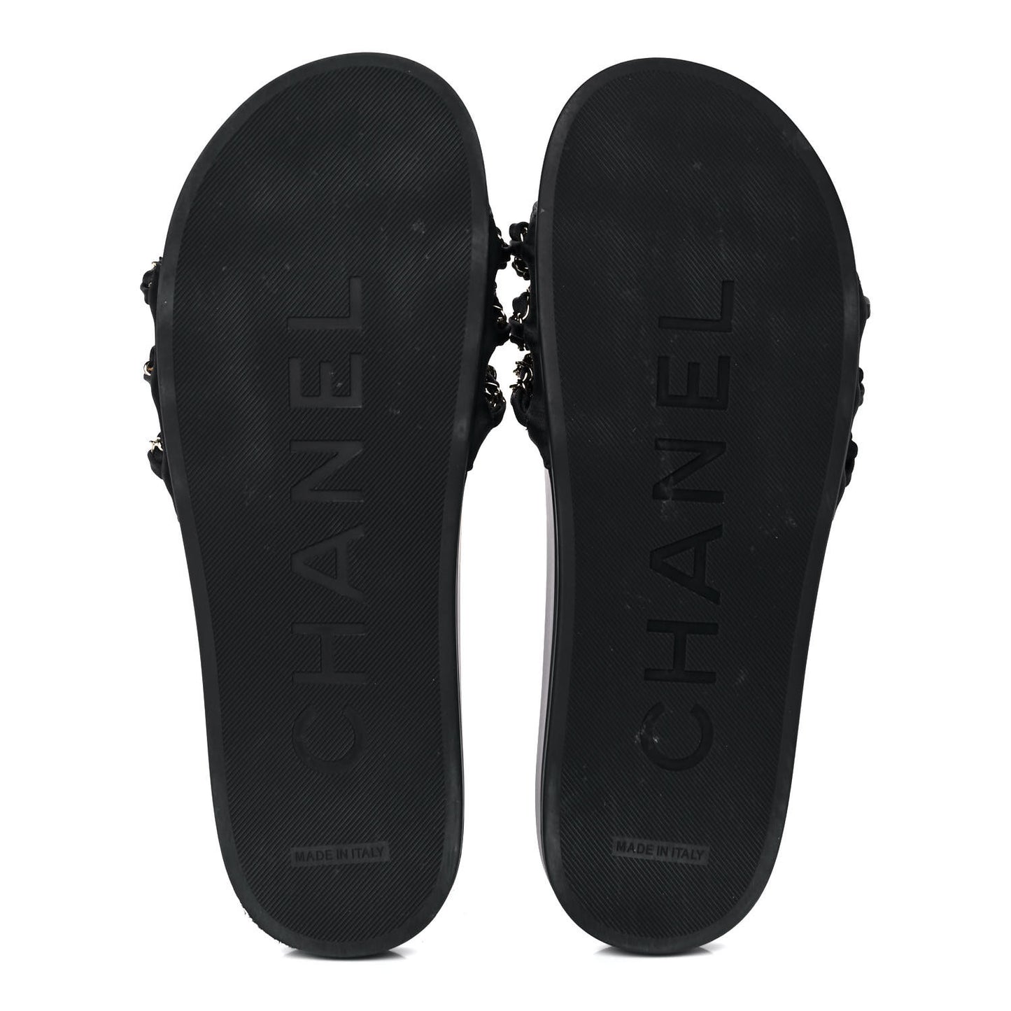 Satin Canvas Chain Slides Sandals Flats 41 Marine