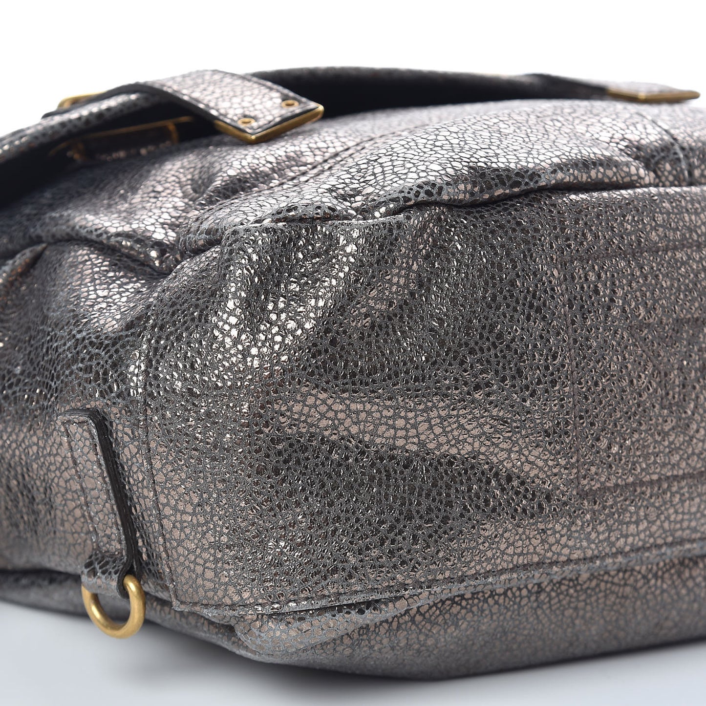 Metallic Calfskin Large Besace Tote Volcano Silver