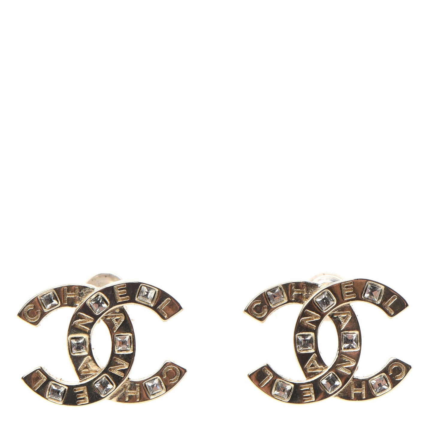 Crystal Metal CC Paris Button Stud Earrings Gold
