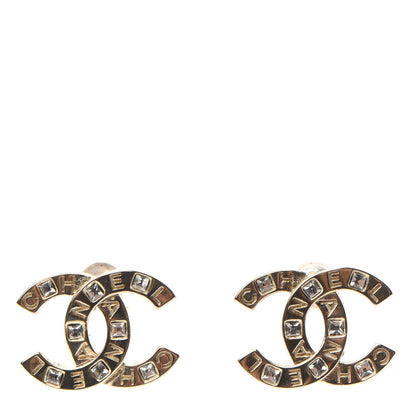 Chanel Crystal Metal CC Paris Button Stud Earrings Gold 1 of 4