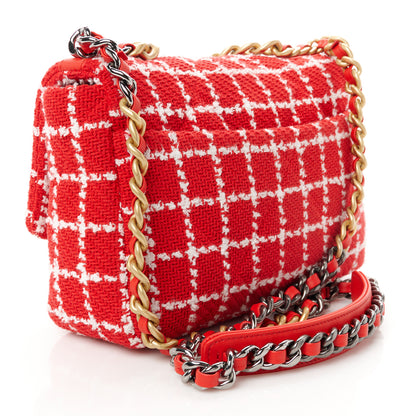 Chanel Tweed Quilted Medium Chanel 19 Flap Red White 3 of 11