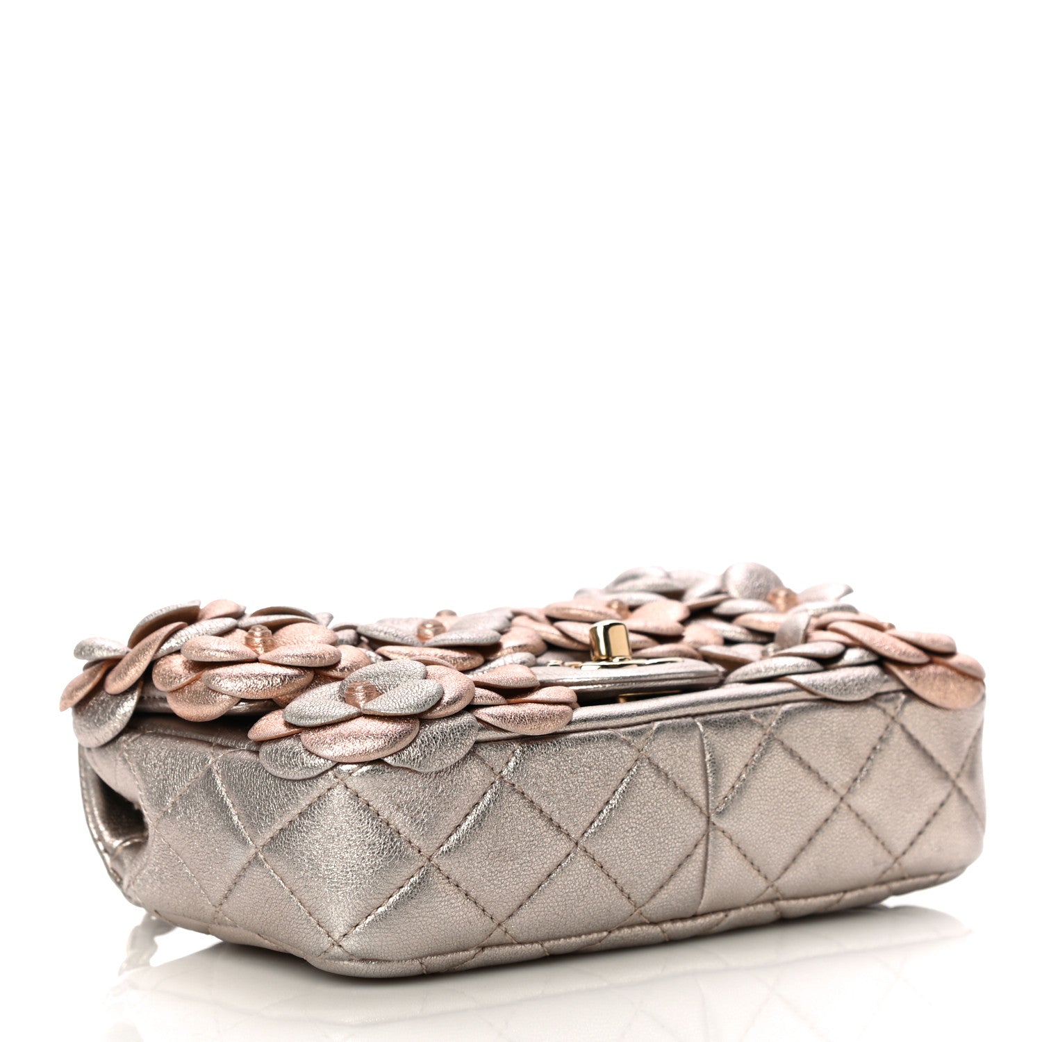 Chanel Metallic Lambskin Quilted Mini Camellia Flap Silver Gold 3 of 12