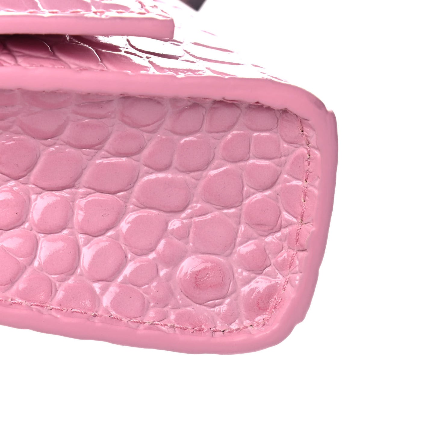 Shiny Calfskin Crocodile Embossed Hourglass Chain Bag Candy Pink
