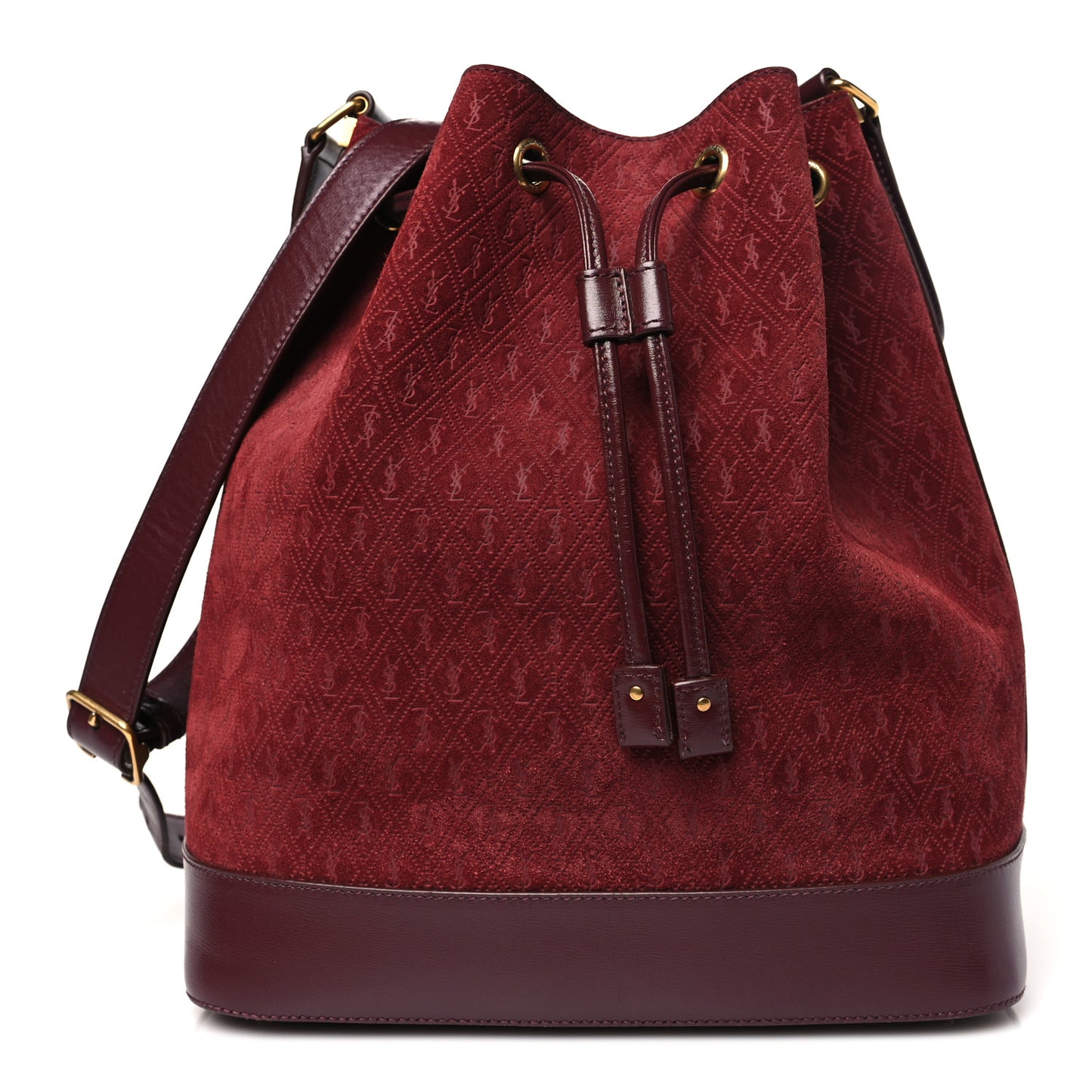 Suede All-Over Monogram Bucket Bag Burgundy