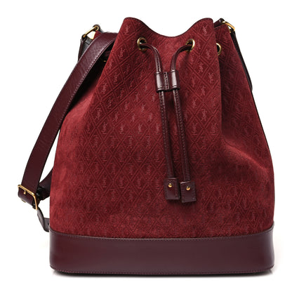 Saint Laurent Suede All-Over Monogram Bucket Bag Burgundy 1 of 11